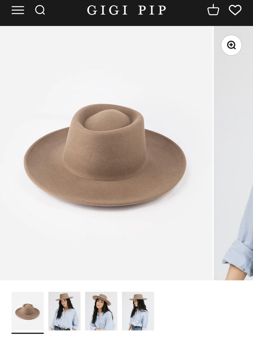 NWT Gigi Pip Ginger Rambler Hat Wide Brim Wool Taupe Size M/L